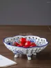 Assiettes bol en céramique en porcelaine bleue et blanche, assiette ajourée, Table à thé, panier de légumes et de fruits, fournitures de rangement de cuisine
