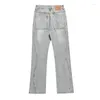 Men's Jeans Clothing Spring Autumn Light Blue Wash Through Pants Solid Color Button Pocket High Street Y2K Trousers A035