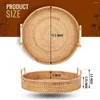 Jewelry Pouches Rattan Serving Tray-11.5Inch Round Tray With Handles-Handmade Tray-Decorative For Coffee Table