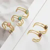 Band Rings Inlaid Natural Stone Stainless Steel Engagement for Women Adjustable Opening Simplicity Vintage Ring Fashion Jewelry 231123