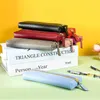 Sacs de rangement PU unisexe stylo pochette école étudiant papeterie à la main fermeture éclair porte-crayon rétro solide sac en métal
