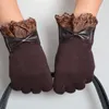 Luvas de cinco dedos Tela de toque de moda Laca quente outono inverno preto preto dedo completo Mittens Mulheres Decorações de arco Hand 2023