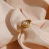 Pierścienie klastra 2023 Cienka 18 -karatowa złota Pustka pusta tekstura Naturalna perła słodkowodna dla kobiet stal nierdzewna Zaspanie się Bezpłatne pierścień 230424