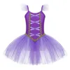 Bühnenkleidung Ballett Tutu Trikot Kleid Kinder Mädchen Ballerina Ärmellos Lila Fee Tüll Gymnastik Lyrische Tanzkostüme