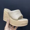 2024 New Style Sheepskin Leather Sandals Wedge High Heels Summer Narrow Band Peep-toe Open Toes Flip-flops Slipper One-line Slip-on Solid Platform Size 34-42