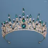 Fermagli per capelli barocco retrò foglia reale cristallo diademi da sposa corone donne strass spettacolo diadema sposa fascia accessori da sposa