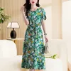 Casual Dresses 2023 Summer Dress Short Sleeve Print O-neck Vintage Plus Size Lady Floral Women