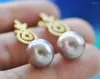 Bengelen oorbellen p7633 Natuurlijk 13 mm ronde lavendel Edison Pearl Earring CZ