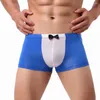 Cuecas moda retalhos masculino boxer briefs bowtie decoração homem transparente sissy bolsa calcinha respirável boxershorts a5