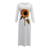 Vestidos casuais girassol em 3d estampa dividida no verão vestido de outono mulheres elegantes manga longa branca plus size maxi para vestidos 230424