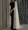 Ny ankomst Evening Pageant Dress 2024 Elegant Champagne Cape Sleeve Black Trumpet Women Prom Formal Party Gowns Robe de Soiree