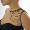 Chaînes plusieurs couches collier ras du cou chaîne d'épaule bijoux réglable mode femmes noires pour ornement de roche