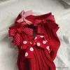 Calzini per bambini Calzini alti al ginocchio per neonate Calzini natalizi in cotone rosso con grande fiocco Scaldamuscoli in lana solida Calzini morbidi per bambini per bambini