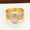 Cluster Rings Charm Gold Color Engagement Ring Sets Shining White Zircon Wedding Ring Set Girl Luxury Crystal Snowflake Double Rings For Women 230424