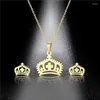 Necklace Earrings Set Female Online Celebrity Titanium Clavicle Chain Cold Wind Simple Vacuum Plating Crown Set.