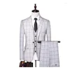 Ternos masculinos (jaquetas colete calças) 2024 estilo masculino dança xadrez negócios blazers/masculino magro terno de três peças/homem vestido de noivo