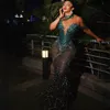 Hunter Green Aso Ebi Prom Платья с блестками кружевные русалка бисера вечерний день рождения второй прием африканского арабского формального платья обручальные платья ST235