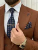 Ternos masculinos marrom, conjunto de 3 peças, smoking, noivo, padrinho, terno de negócios, vestido de festa de casamento, ocasiões especiais, jaqueta, calças, colete