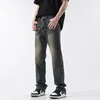 Jeans pour hommes Hommes Classique Design Vintage Long Droit Coton Bleu Foncé Lavé Coupe Régulière Pantalon de Travail Quotidien