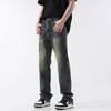 Men's Jeans Men Classic Design Vintage Long Straight Cotton Dark Blue Washed Regular Fit Daily Working Pants