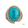 Solitaire Ring Oval Turquoise Ring Natural Gemstone Rings Bohemia Jewelry Size 6-13 Drop Delivery Jewelry Ring Dhqqm