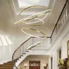 Kroonluchters zilver goud zwart roestvrij staal dimbare led led lucky ring kroonluchter verlichting glans suspensie luminaire lampen voor foyer