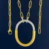 Pendant Necklace Real 18K Gold Plated Lock Button Elliptical zircon Chain Letter wedding gift factory wholesale With Free dust bag
