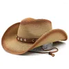 Berretti Cappello da cowboy a tesa larga in paglia Cappello estivo per il tempo libero Jazz Panama Fedora Moda da viaggio Sole per donna Uomo