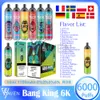 Autentyczny Bang King 6000 Puff Electronic papieros 14 ml wstępnie wypełniona Cewka siatkowa 850 mAh akumulator 0% 2% 3% 5% Puffs 6k Vape 24 Smaki