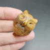 Chinese Natural A Yellow Tiger's Eye Jade Hand-Carved Lucky Pendant Owl Amulet