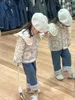 Jackets Girl Coat Cardigan Children Clothing 2023 Winter Korean Sweet Big Lapel Floral Clip Cotton Padded Doll Collar