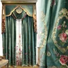 Curtain Floral Living Room Bedroom Balcony Curtains European Luxury Atmospheric Blackout Green Blue Velvet Embroidered