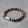 Bracelet en pierre d'oeil de tigre pour hommes, boucle magnétique en acier inoxydable, perles naturelles, charme, bijoux de Yoga, cadeaux