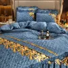 Bed Skirt Thickened Quilt Cover 4-piece Golden Wheat Bed Skirt Winter Embroidery Solid Cotton Bed Spread Velvet Warmth Bed Decoration Set 230424