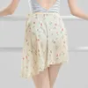 Stage Wear Floral Print Chiffon Ballet Leotards For Women Adult Girls Wrap Short Skirts Vacation Ballroom Dance Costume Warm Up