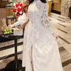 Lässige Kleider Hochwertiges Design Runway Fashion Kleid Damen Kurzarm Spitze Stickerei Ausgehöhltes Vestidos