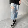Jeans pour hommes élastique tube droit jambe large pantalon en denim trou baggy pour homme décontracté pantalons longs hommes mode 2023