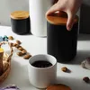Réservoir de stockage en céramique bouteille de stockage de café scellée avec couvercle en bois pot à épices conteneur théière organisateur de grains