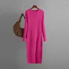 Casual Dresses Autumn Winter Slim Fit Knitted Dress For Women Long Sleeve Tight Wrap Hip Elegant Femme Robe Knitwear