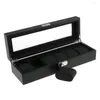 Jewelry Pouches 6 Slot Watch Box Case Mens Lockable Holder PU Leather Organization Glass Top