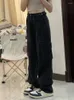 Jeans pour femmes Femmes Cargo Pantalon Noir Vintage Streetwear Y2K Baggy Taille haute BF Mode Femme Denim Pantalon Américain Rétro