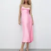 Casual Dresses Backless Satin Pink Dress Long Maxi Vestidos Mujer Party Silk Club Beach Sleeveless 2023 Drop Axeless