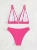 Kvinnors badkläder Plain V Neck Bikini Swimsuit Kvinnor Två bit Triangel Halter Set Summer Beach Bathing Suit