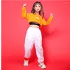 Scenkläder barn Hip Hop Clothing Orange Sweatshirt Top Crop Casual Pants Girl Kid Jazz Dance Costume Ballroom Dancing Clothes