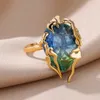 Band Rings Zircon Flame Drop For Women Gold Plated Stainless Steel Water Adjustable Ring Femme Wedding Party Jewelry Gift 231123