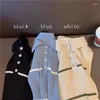 Women's Sweaters Blue Color Polo Neck Pullovers Full Sleeves Autumn Striped Knitted Crop Tops Lady Jumpers Sweater
