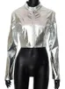 Damesjassen Zilver Metallic Bomber PU Kunstleer voor Dames Herfst Streetwear Mode Zip Up Cropped Jassen Uitloper 231123