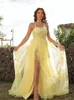 Party Dresses A-Line Elegant Floral Engagement Prom Birthday Dress Scoop Neck Sleeveless golvlängd Hög slits Chiffon Tulle med applikationer