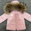 Down Coat Kids Winter Down Jacket Shiny Real Raccoon päls krage småbarn pojkar huva kappa baby flickor varma snöar barn parkor 231123