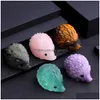 Sten Hedgehog Statue Natural Stone Fluorite Pink Quartz Crystal Healing Carved Stereoskopiska figurer Djurhantverk Hem Dr Dhgarden Dh2on